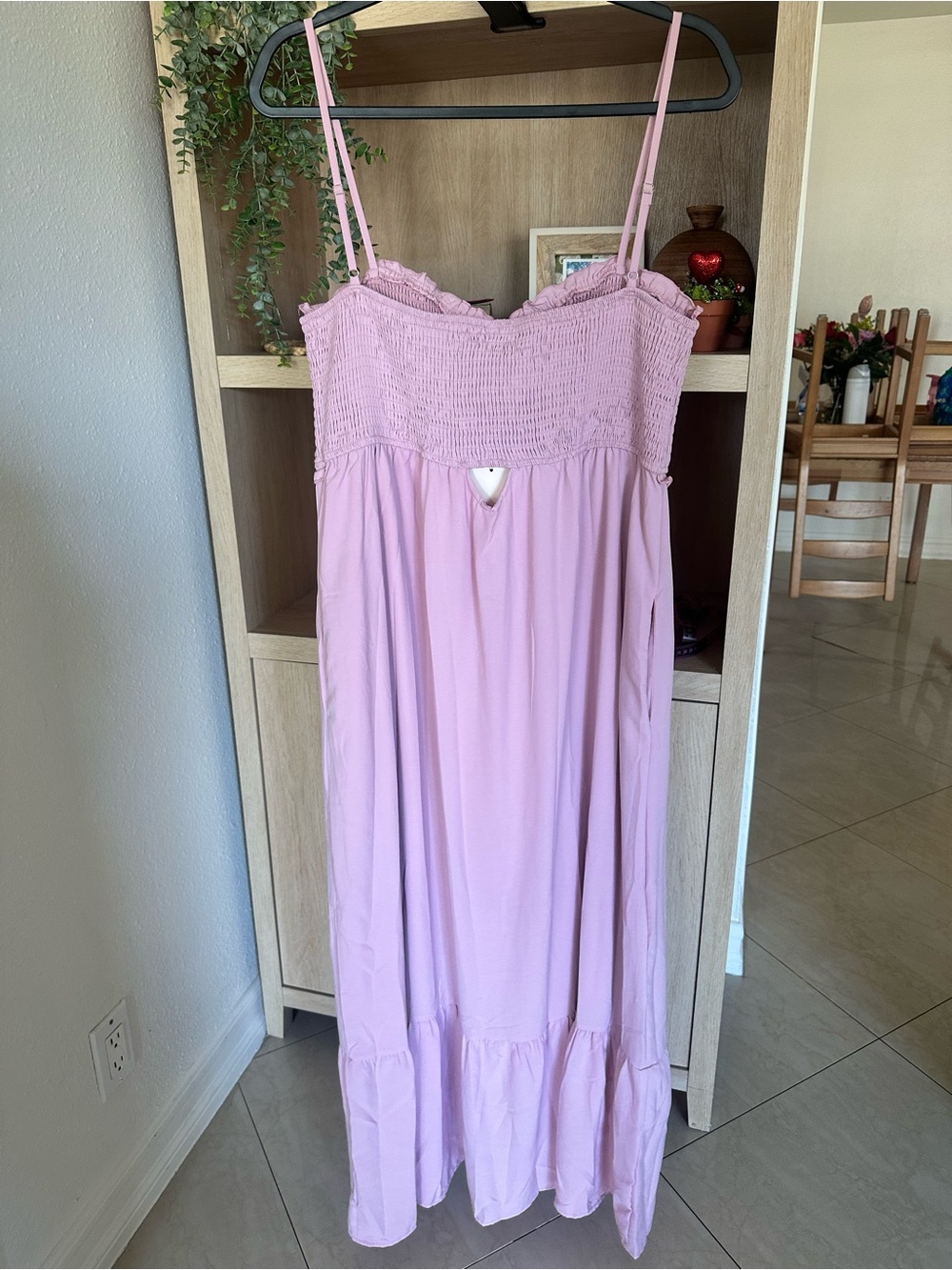 Smocked Pink Maxi Slip Dress with Button Front - Picture 4 of 6